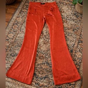 On Twelfth Rust Satin Flare Pants